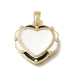 Black Brass with Enamel Pendants, Heart Charms, Rack Plating, Long-Lasting Plated, Cadmium Free & Lead Free, Golden, Black, 18x17x2.5mm, Hole: 5x2mm