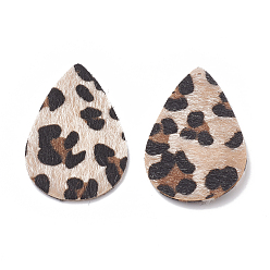 PeachPuff Imitation Leather Big Pendants, with Faux Fur, teardrop, PeachPuff, 55x36x1mm, Hole: 1mm