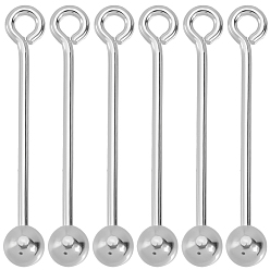 Платина 6шт. 925 шт. серебряная резьбовая шпилька с шариком, Винтовые штифты с шаровидным наконечником, с печатью s925, 1 с тканью для полировки ПК, платина, 20x3 мм, отверстие : 1.4 мм, штифты : 0.8 мм