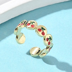 Вишня Латунные эмалевые регулируемые манжеты для женщин, золотые, вишня, 6 мм, внутренний диаметр: регулируемый