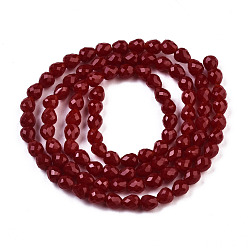 Dark Red Opaque Solid Color Glass Beads Strands, Faceted, Teardrop, Dark Red, 4.5~5x4x4mm, Hole: 1mm, about 97~101pcs/strand, 16.54~18.5 inch(42~47cm)