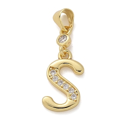Letter S Латунные микро проложить кубического циркония подвески, долговечный, без свинца и без кадмия, стойки покрытие, письмо амулеты, Письмо с, 15.5x11.5x1.5 мм, отверстие : 4.5x3.5 мм