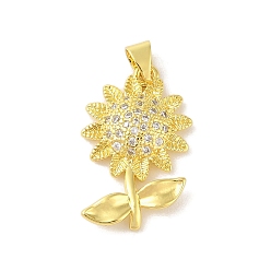 Настоящее золото 18K Стойка металлическая латунная микропрофилированная кубическая циркония подвески, без кадмия и без свинца, долговечный, подсолнечник, прозрачные, реальный 18 k позолоченный, 25x15x4 мм, отверстие : 3x4 мм