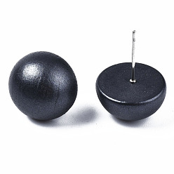 Черный Расписные полукруглые серьги из дерева шима для девушек и женщин, серьги-гвоздики с 316 хирургическими булавками из нержавеющей стали, чёрные, 15x8.5 мм, штифты : 0.7 мм