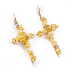 Citrine Natural Citrine Dangle Earring, Cross, 65x35mm