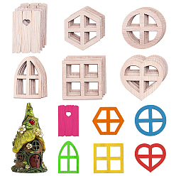 Mixed Shapes 60Pcs 6 Styles Wood Elf Door, Dollhouses Accessories, Mixed Shapes, 40~49x28~45mm, 10pcs/style