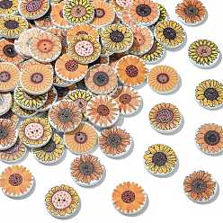 (52) Непрозрачная лаванда 1 набор 100шт. деревянных пуговиц, 2-луночное, плоские круглые с цветочным узором, разноцветные, 20x2.5 мм, отверстие : 1.2 мм