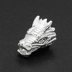 Серебро Дракон глава сплава бусины, серебряный цвет гальваническим, 15x12.5x12 мм, отверстие : 2 мм