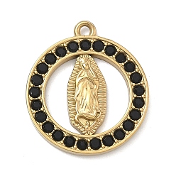 Настоящее золото 18K 304 подвески из нержавеющей стали и страз, кольцо с подвеской девы марии, вакуумное покрытие pvd, струя, реальный 18 k позолоченный, 22.5x20x2.5 мм, отверстие : 1.5 мм