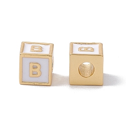 Letter B Стойки покрытие латунь эмаль бисер, без кадмия, без никеля и без свинца, реальный 18 k позолоченный, куб с письмом, серый, letter.b, 6x6x6 мм, отверстие : 2.5 мм