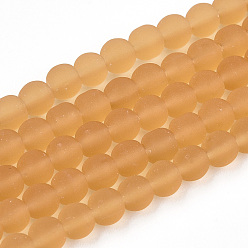 Goldenrod Transparent Glass Beads Strands, Frosted, Round, Goldenrod, 4~4.5mm, Hole: 0.8mm, about 97~99pcs/strand, 14.76 inch~14.96 inch(37.5~38cm)