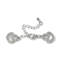 Платина Удлинитель цепи из латуни с прозрачным кубическим цирконием, стойки покрытие, долговечный, без свинца и без кадмия, сердце, платина, 53 мм, отверстие : 0.7 мм