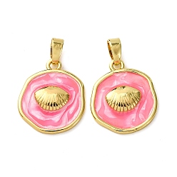 Shell Shape Латунь эмаль подвески, реальный 18 k позолоченный, формы раковины, 17.5x15x2.5 мм, отверстие : 4x2.5 мм