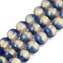 Steel Blue Handmade Lampwork with Gold Powder Beads Strands, Round, Steel Blue, 10~11mm, Hole: 1~1.4mm, about 40pcs/strand, 15.35~15.55 inch(39~39.5cm)