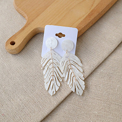 Желтая Старая Ткань  Акриловые болтаться серьги стержня, лист, старое кружево, 90x32 мм