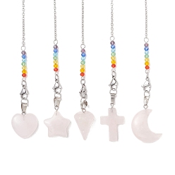 Розовый Кварц 5шт. маятников для лозоходства из натурального розового кварца, с 304 фурнитурой из нержавеющей стали, разнообразные, 185~195 мм