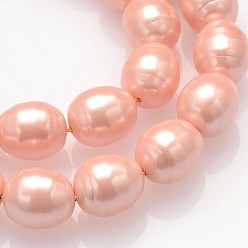 Pink Овальные класса полированной оболочки жемчужные нити шарик, розовые, 16x13 мм, отверстие : 1 мм, около 25~26 шт / нитка, 15.7 дюйм