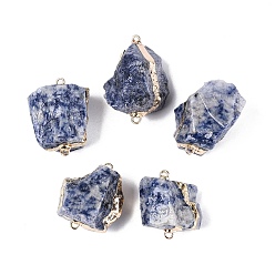 (306FM) Жонкиль матовый с лаймовой подкладкой Необработанные натуральные самородки яшмы с голубыми пятнами, соединительные подвески, звенья из латуни с драгоценными камнями в оправе, золотой свет, 28~48x21~37x16~30 мм, отверстие : 1~2 мм