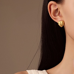 Настоящее золото 18K 304 из нержавеющей стали серьги, плетеное сердце, реальный 18 k позолоченный, 15x15 мм