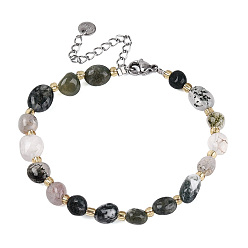 Indian Agate Natural Indian Agate Beaded Bracelets for Women, Nuggets, with 201 Stainless Steel Findings, 7-1/2 inch(19.2cm)