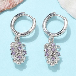 Винограды Латунные кубических серьги циркония обруч, без свинца и без кадмия, платина, винограды, 30x9.5 мм