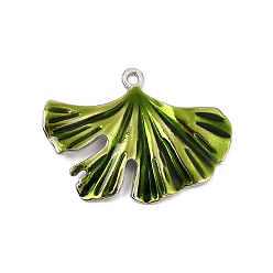 Green 304 Stainless Steel with Enamel Pendants, Ginkgo Leaf Charms, Stainless Steel Color, Green, 23x30x3mm, Hole: 1.6mm