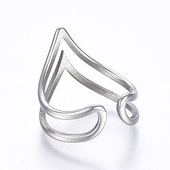 Stainless Steel Color Hollow 304 Stainless Steel Cuff Finger Rings, Stainless Steel Color, Size 6, 16mm