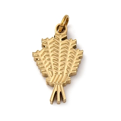 Настоящее золото 18K 316 хирургические подвески из нержавеющей стали, с прыжковых колец, оберег пшеничного колоса, ионное покрытие (ip), реальный 18 k позолоченный, 16x9.5x1.5 мм, отверстие : 2.6 мм