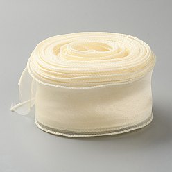 Лимонный шифон Лентой из органзы, прозрачная шифоновая лента с проволокой, для упаковки пакетов, заколки-бантики для волос изготовление аксессуаров, лимонный шифон, 2-1/8 дюйм (55 мм), около 37.18~38.28 ярдов (34~35 м) / мешок