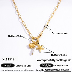 Морская звезда Океан 304 подвески из нержавеющей стали и искусственного жемчуга, реальный 18 k позолоченный, белые, морская звезда, 15.75 дюйм (40 см), кулон: 12.74 мм & 16.07 мм