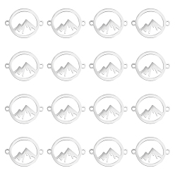 Нержавеющая Сталь Цвет 16шт. лазерная резка 201 подвески-соединители из нержавеющей стали, кольцо с горой, цвет нержавеющей стали, 15x19x1 мм, отверстие : 1.4 мм