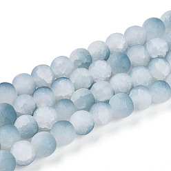 Светлый Стально-синий Стеклянные бусины кракле, круглые, два тона, матовые, светло-стальной синий, 8~8.5x7~7.5 мм, отверстие : 1.4 мм, около 105~107 шт / нитка, 29.92~30.71 дюйм (76~78 см)