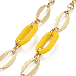 Желтый Латунные овальные звенья ручной работы, с акриловыми связующими кольцами, несварные, реальный 18 k позолоченный, желтые, ссылка: 8.5x6.5x2мм и 24x12x2мм, акрил: 27.5x16.5x4.5 мм.