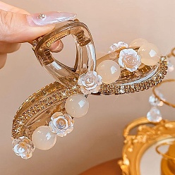 Цветок Заколки для волос в виде когтей из смолы и стразов, розово-коричневый, цветок, 48x89x41 мм