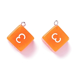 Orange Transparent Acrylic Pendants, with Iron Finding, Dice, Orange, 28x21x16mm, Hole: 2mm