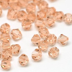 Light Salmon Imitation 5301 Bicone Beads, Transparent Glass Faceted Beads, Light Salmon, 4x3mm, Hole: 1mm, about 720pcs/bag