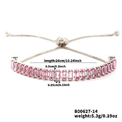 Pink Регулируемые браслеты-слайдеры из латуни с паве из кубических цирконий, теннисные браслеты для женщин, прямоугольные, розовые, 10-1/4 дюйм (26 см)