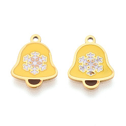 Золотистый 304 из нержавеющей стали шармы эмали, рождественский колокольчик с подвеской в виде снежинки, ионное покрытие (ip), реальный 14 k позолоченный, золотые, 12.9x9.9x0.9 мм, отверстие : 1 мм