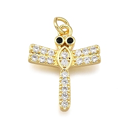Настоящее золото 18K Стойка металлическая латунная микропрофилированная кубическая циркония подвески, стрекоза, с целью перехода в кольце, без кадмия и без свинца, долговечный, реальный 18 k позолоченный, 19.5x16x3 мм, отверстие : 3.5 мм