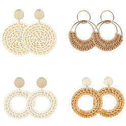 Mixed Shapes 4 пары 4 стили серьги-гвоздики из ротанга, золотые, разнообразные, 57.5~61x43.5~46 мм, 1 пара / стиль