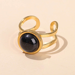 Синий Драгоценный Камень 304 Кольца-манжеты из нержавеющей стали и синего золота, плоско-круглые, золотые, внутренний диаметр: 18 мм