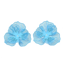 Небесно-голубой Окрашенные распылением железные колпачки, цветок, голубой, 37x39x7 мм, отверстие : 1.4 мм