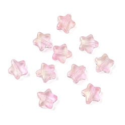 Бледно-Розовый Гальванические стеклянные бусины, с блеском порошок, звезда, розовый жемчуг, 8.5x8.5x4 мм, отверстие : 1 мм