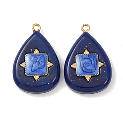 Синий 304 подвески из нержавеющей стали смолы, каплевидный подвес с квадратным кулоном, с эмалью, золотые, синие, 32x21x7 мм, отверстие : 2 мм