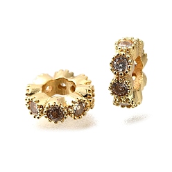 Золотой Плоский круглый латунь микро проложить кубический цирконий spacer бисер, стойки покрытие, долговечный, золотые, 8x3 мм, отверстие : 3.5 мм