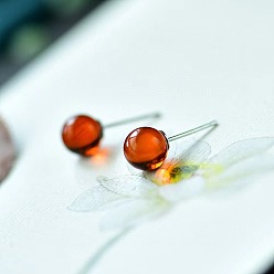 Ambre Boucles d'oreilles à tige rondes en ambre naturel avec épingles en argent sterling pour femmes, 5mm