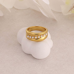 Золотой 304 Кольца из нержавеющей стали и искусственного жемчуга, золотые, размер США 6 (16.5 мм)