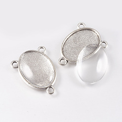 Античное Серебро Создание ссылок, с настройками разъема типа cabochon с тибетским стилем и стеклянными кабошонами, без свинца, овальные, античное серебро, 31x23x2 мм, отверстие : 2.8 мм, лоток : 25x18 мм