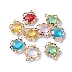 (52) Непрозрачная лаванда Соединители стеклянные ссылки, с фурнитурой Berzel с открытой спиной из экологически чистого сплава, граненые, цветок, золотой свет, разноцветные, 15.5x12x3 мм, отверстие : 1.4 мм