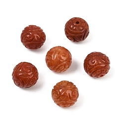 Red Dyed Natural Myanmar Jade Burmese Jade Carved Beads, Round, Red, 12mm, Hole: 1.6mm